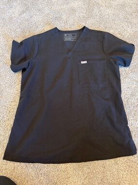 Figs Black V-Neck Short Sleeve Scrub Top